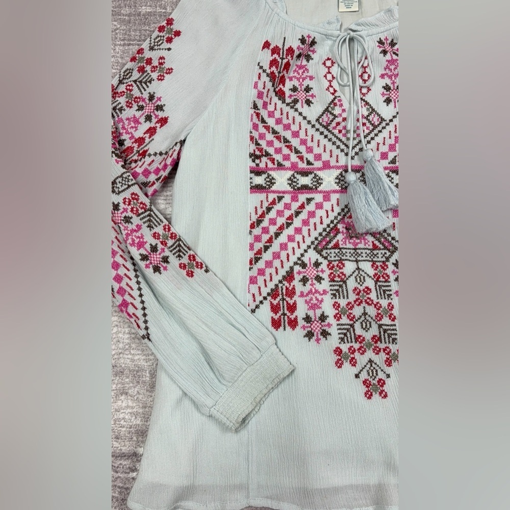 Sundance Womens Embroidered Top Size XS Light Blue Boho Gypsy Artsy Lightweight - Picture 6 of 10